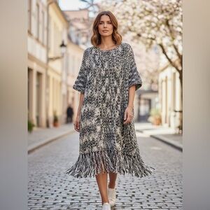 Umgee Plus Black and White Fringe Tunic/Dress NEW